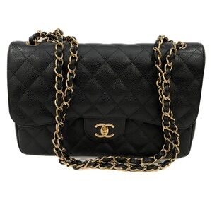 Authentic Chanel Black Caviar Quilted Jumbo Double Flap handbag